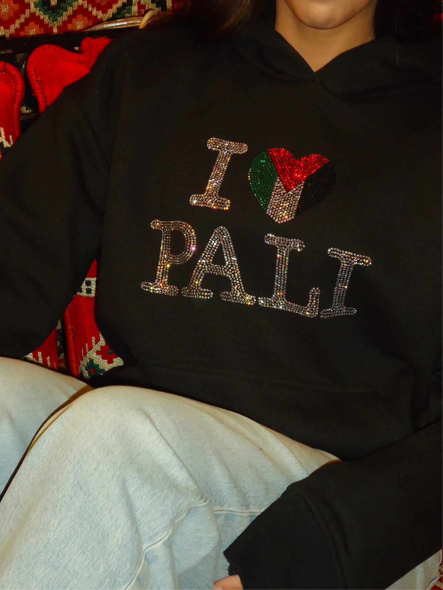 Black Rhinestone I Love Pali Hoodie