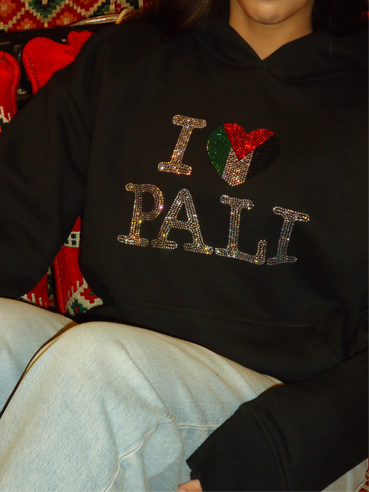 Black Rhinestone I Love Pali Hoodie