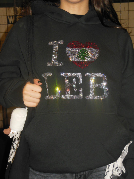 Black Rhinestone I <3 Leb Hoodie PRE-ORDER